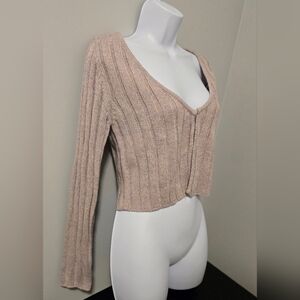 Garage Cozy Knit Crop Cardigan Sweater In Soft Lavender. Size XS.